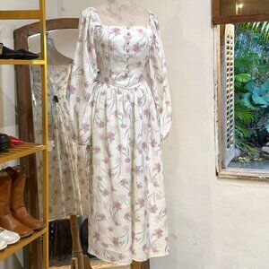 Floral Prairie Midi Dress Long Sleeve Cottagecore 🌸